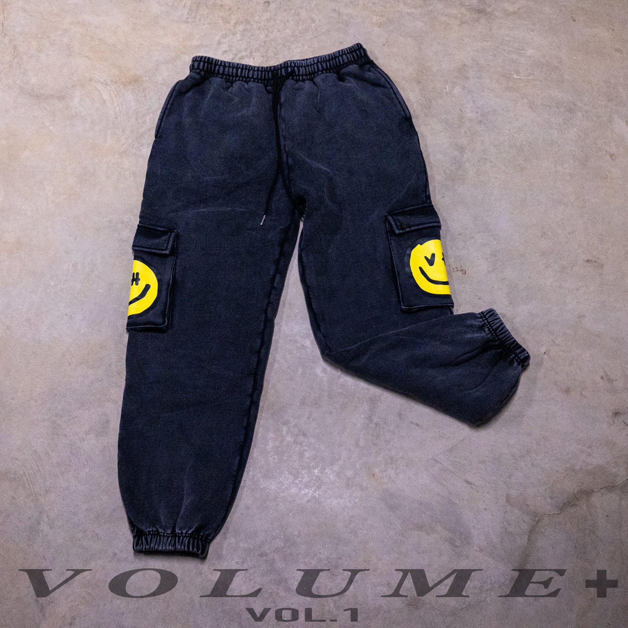 Black Smiley Cargo Sweat Pants