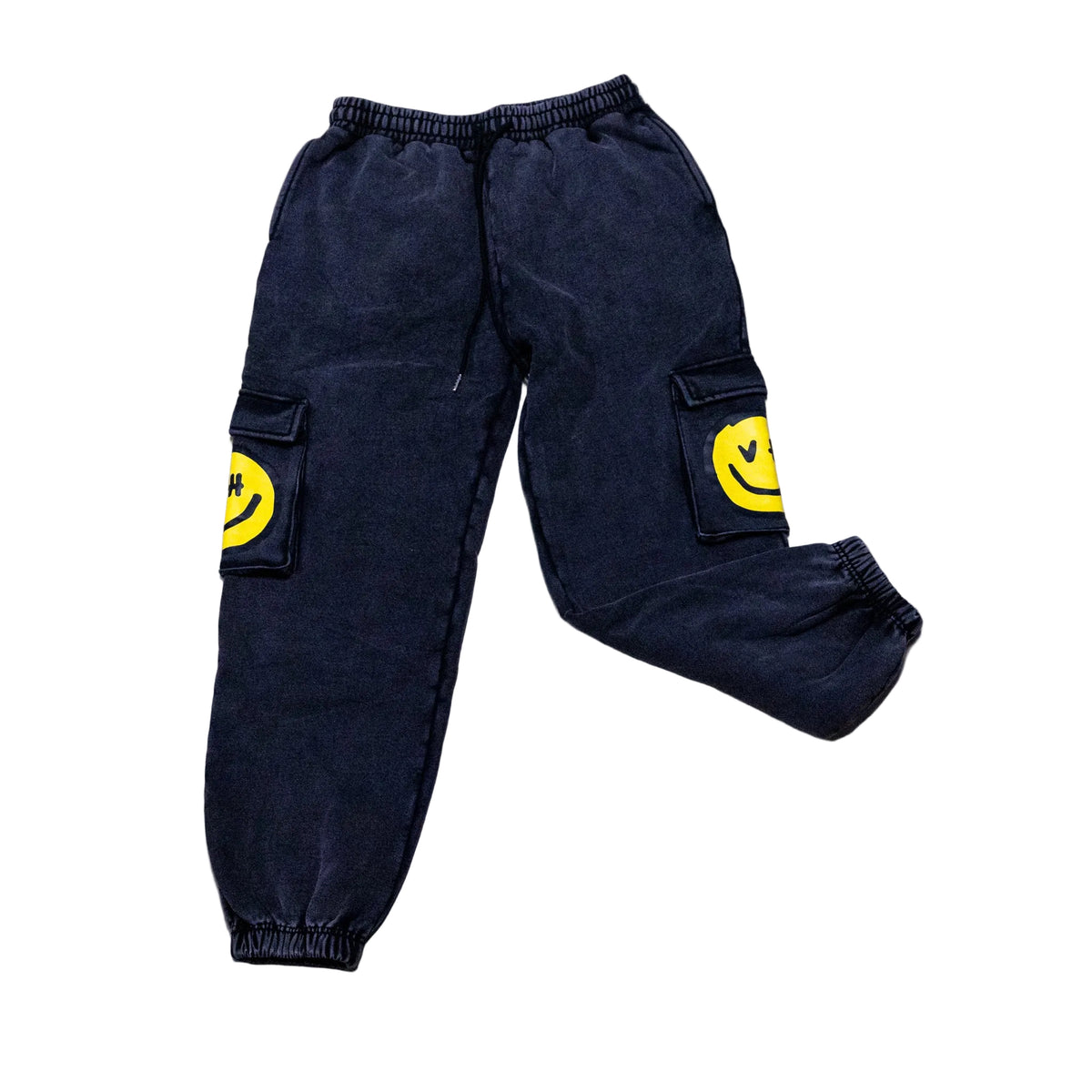 Black Smiley Cargo Sweat Pants