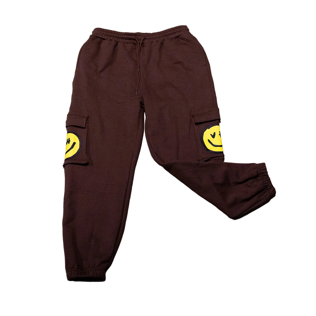 Brown Smiley Cargo Sweat Pants